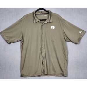 NOTRE DAME Shirt Mens Large Green Button Up Short Sleeve ADIDAS Climalite Y2K